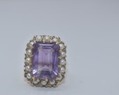 Vintage 14k Gold Amethyst & Seed Pearl RIng