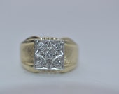 Vintage Men's 14k Yellow Gold Diamond Cluster Ring