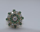 Vintage 14k Gold Diamond Emerald Cluster Ring