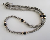 Sterling Silver Onyx SUMRU Beaded Station Necklace