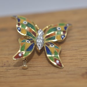 Vintage 18k gold Diamond & Enamel Butterfly Pin Brooch