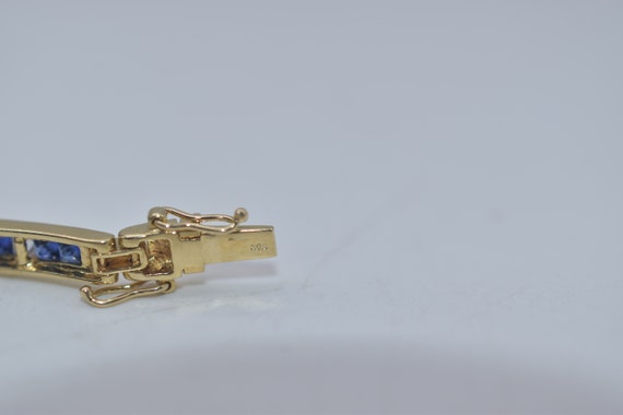 18k Gold Diamond & Sapphire Tennis Bracelet 7" - image 4
