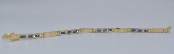 18k Gold Diamond & Sapphire Tennis Bracelet 7" - image 2