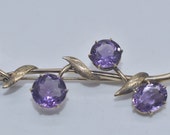 Antique 1940's Amethyst Flower Vine 3" Pin