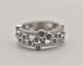 14k White Gold Bezel set Diamond & Sapphire Circles and Dots  ring