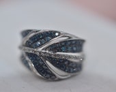 Blue and White Diamond 10k White Gold Ring Size 8.5