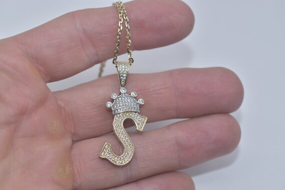 10K Yellow Gold Diamond Encrusted Letter S with C… - image 2