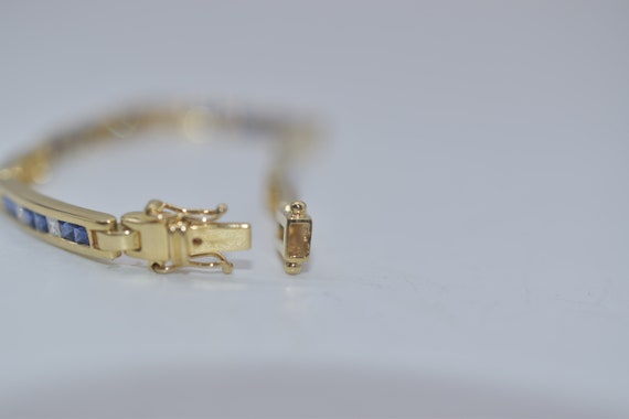 18k Gold Diamond & Sapphire Tennis Bracelet 7" - image 7