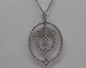 14k White Gold Decorative Ovals Diamond Pendant Necklace 1.19 CT TW