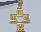 Greek Designer 18K Gold Diamond Mapamenos Natepas Large Cross Pendant