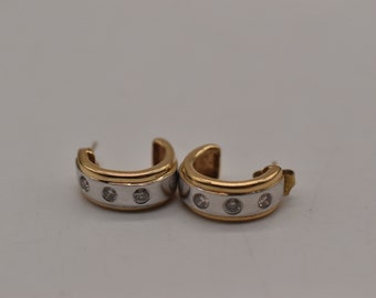 14k Yellow & White Gold Champagne Diamond 1/2 Hoop earrings