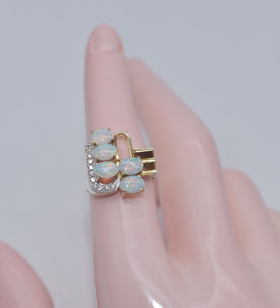 Modernist Style 14k Gold Opal & Diamond Ring - image 9