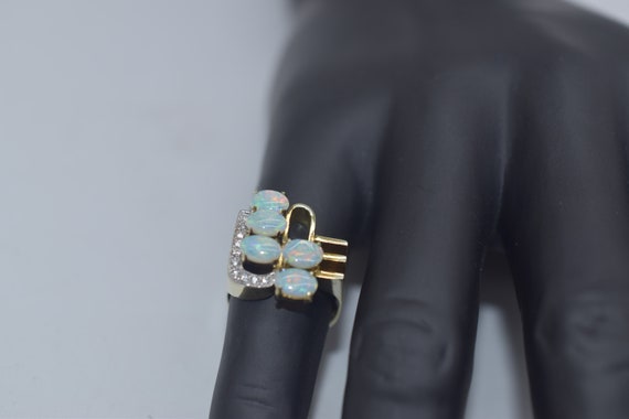 Modernist Style 14k Gold Opal & Diamond Ring - image 6