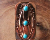 Vintage Running Bear Navajo CU Copper Sterling Silver Stamped Turquoise Ring