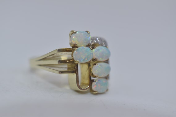 Modernist Style 14k Gold Opal & Diamond Ring - image 3