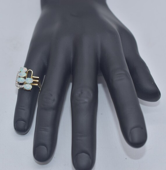 Modernist Style 14k Gold Opal & Diamond Ring - image 7