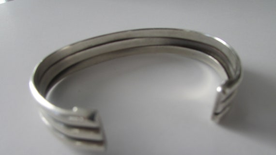 Vintage Sterling Silver Taxco TV-89 3 band Cuff b… - image 3