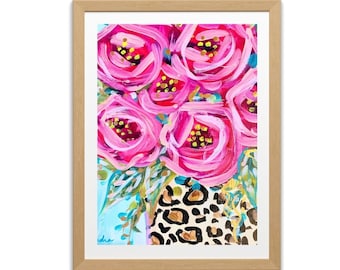 Print on Paper or Canvas - Roses in Leopard Vase Blue