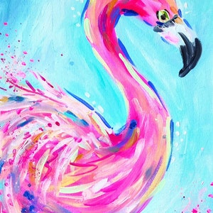 Print on Paper or Canvas - Flamingo with Aqua Background