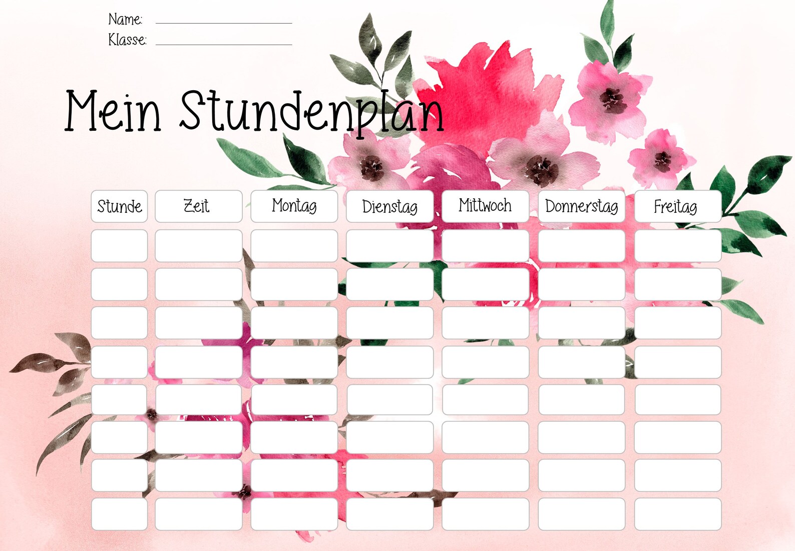 Stundenplan Blumen Selbstdruck PDF Download | Etsy
