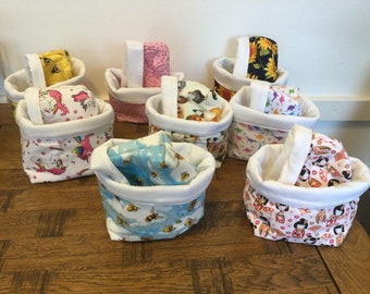 Handmade   set of  2  Fabric tubs / Bucket    various designs  pack of 2   fabric basket  toy storage, cosmetic storage , craft storage