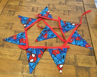 Handmade Spiderman bunting  8 flags  2mt long  childrens bunting