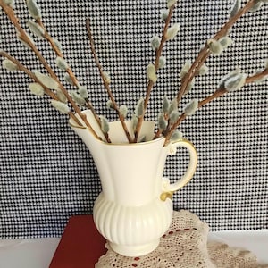 Vintage Crown Devon jug pitcher or vase, Art Deco cream and gold, ornate flower display vase with handle, 1930s 1940s decor display