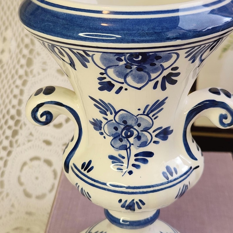 Vintage Hand Painted Delft Blue Vase Set, Signed Dutch Pottery Footed ...