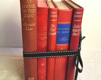 Vintage Red Book Stack, Set 5 Decorative Books for Shelf Decor, Dark Academia Aesthetic, Red Hardcover Books, Staging Books, Library Decor