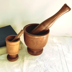Mortero y maja de madera antiguos, tazón pequeño y grande para moler, herramienta para procesar hierbas y especias, regalo para chef, regalo para cocinero, cocina antigua