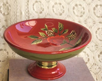 Vintage Royal Doulton Festive Home Pedestal Bowl, Christmas Plaid & Pinecone Serving Dish, Grandmillennial Holiday Decor, 2004 Winter Decor