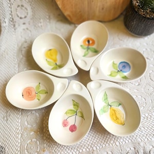 Vintage Elischer Pottery Fruit Bowls Set of 6, Hand Painted Mid Century Australian Ceramics, Teardrop Lug Bowls C27, Retro Kitchenware image 1