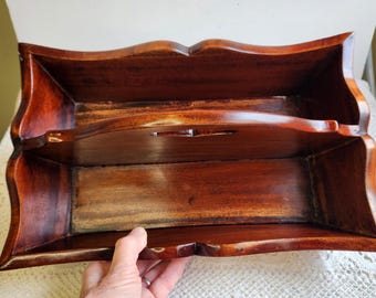 Antique Style Wood Cutlery Carrier, Rustic Kitchen Caddy, Divided Wooden Box, Farmhouse Tableware Organizer, Handcrafted Vintage Trug