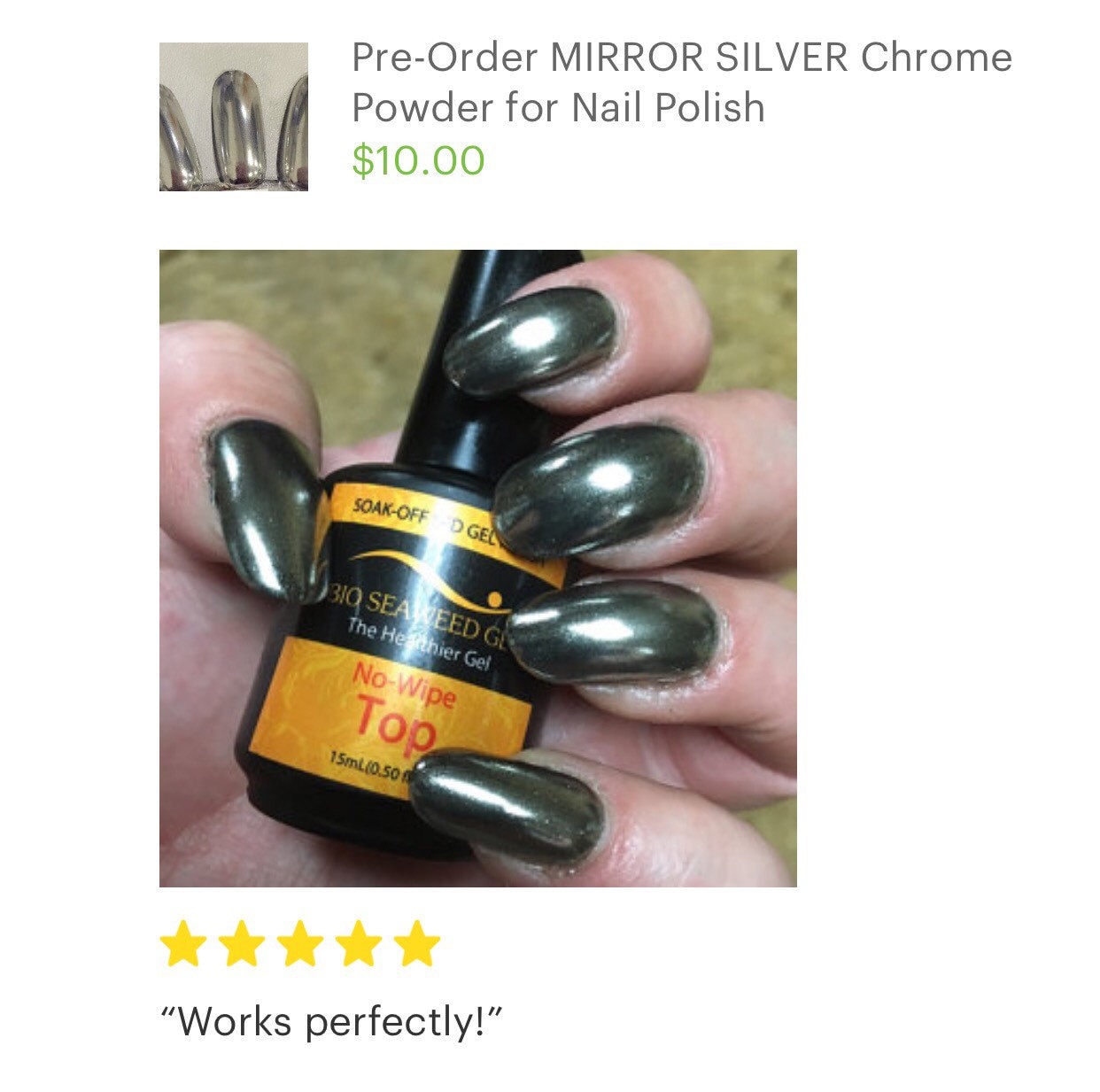 SILVER MIRROR Nail Chrome Powder SILVER Chrome for Nail Polish, Gel Nails,  Nail Art 