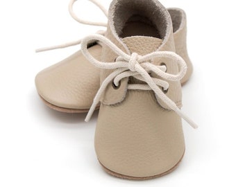 Tan oxford moccasins baby shoes for boys or girls, babies or toddlers, great as shower gift, or birthday gift