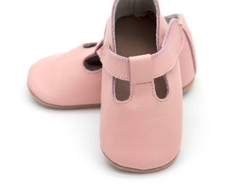 T-strap pink baby shoes, pink dressy leather shoes, birthday shoes, flower girl shoes, toddler walking shoes, pink leather shoes