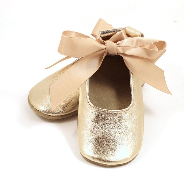Gold baby ballet flats, baby girl shoes, flower girl shoes, baby shower gift, birthday shoes, shoes for baby girl, ballet shoes for girls