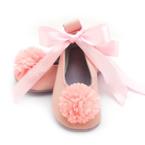 Rose quartz flower girl shoes, baby ballet flats, baby shower gift, birthday gift, leather shoes for baby and toddler girls
