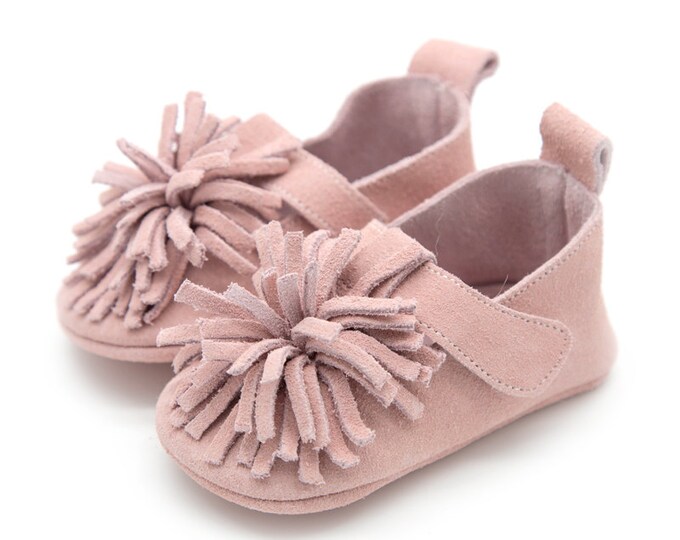 Pink Flower Baby Shoes, Baby Shoes, Baby Moccasins, Crib Shoes, Baby ...