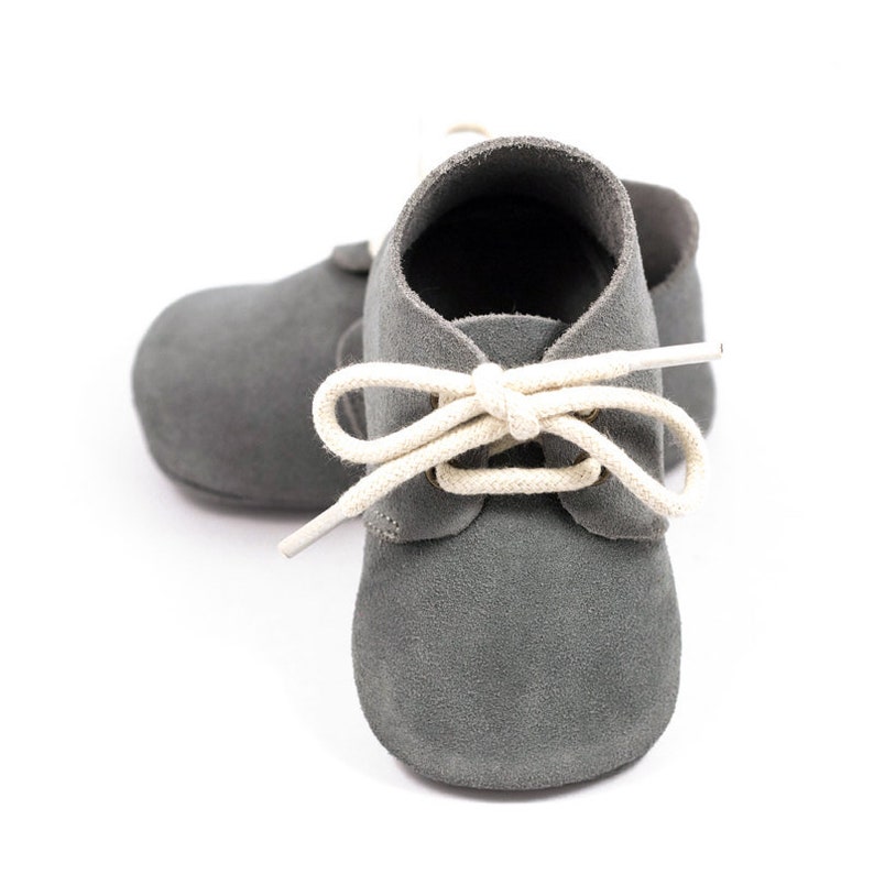 Gray oxford baby shoes, baby oxford, baby moccasins, crib shoes, baby shoes, baby shower gift, baby walking shoes, for boy or girl image 1