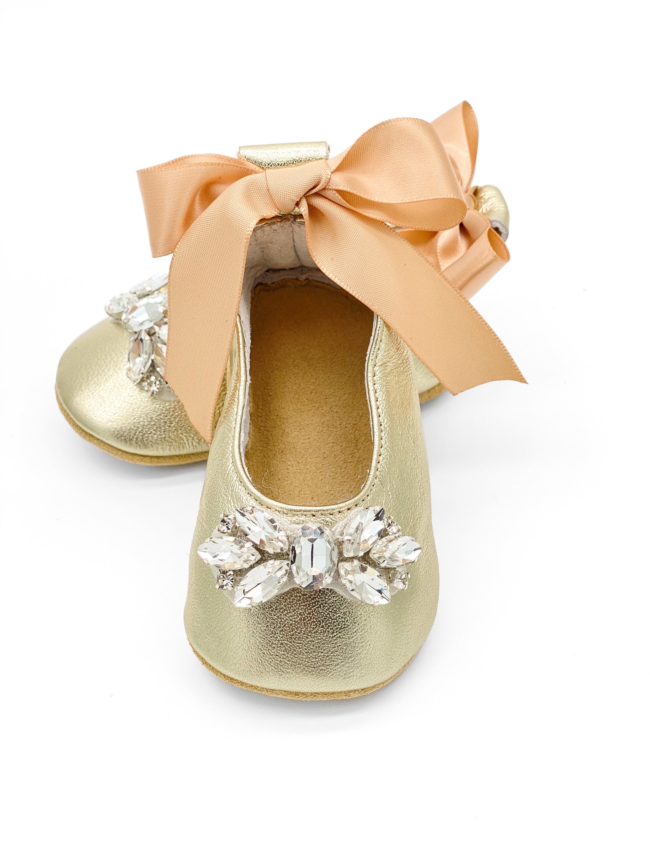 Rhinestone Baby Ballerina Shoes, Leather Flower Girl Shoes