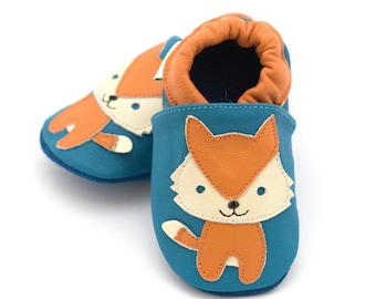 Leather Fox Baby Shoes: Soft Suede Sole Crib Slippers