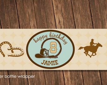Cowboy Theme Birthday Party - Personalized Water Bottle Wrapper Printable
