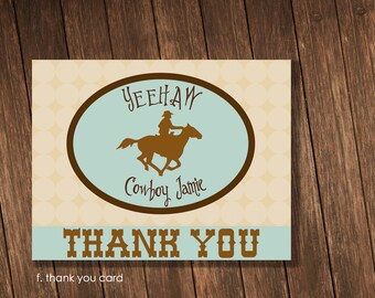 Cowboy Theme Birthday Party - Personalized Printable 5.5 x 4.25 Thank You Notecard