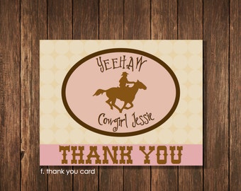 Cowgirl Theme Birthday Party - Personalized Printable 5.5 x 4.25 Thank You Notecard