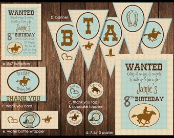 SPECIAL OFFER Cowboy Theme Birthday Party - Full Personalized Printable Set