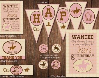 SPECIAL OFFER Cowgirl Theme Birthday Party - Full Personalized Printable Set