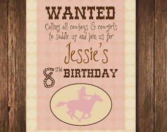 Cowgirl Theme Birthday Party - Personalized 7.5x10 Welcome Poster Printable