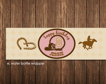 Cowgirl Theme Birthday Party - Personalized Water Bottle Wrapper Printable