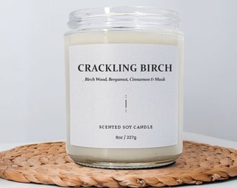 Crackling Birch Soy Wax Candle | Scented Soy Candle | Vegan Certified Non-toxic Gift, Natural Soy Candles